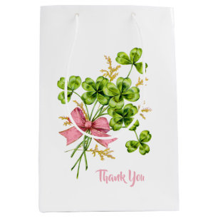 Sacola Para Presentes Média Shamrocks Vintage Fresca Rosa, Chá de fraldas de