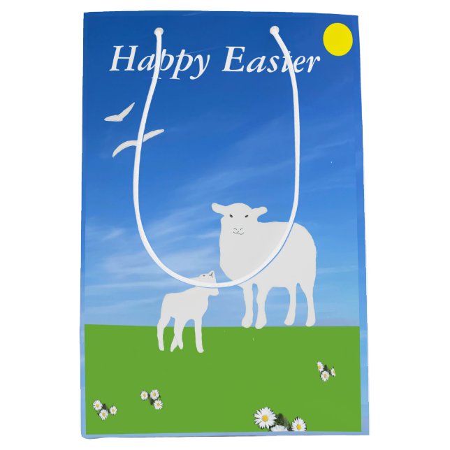 Sacola Para Presentes Média Sheep and Lamb editable Easter (Frente)