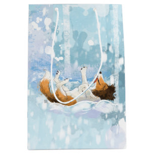 Sacola Para Presentes Média Sheldon o Sheltie Brinca na Neve