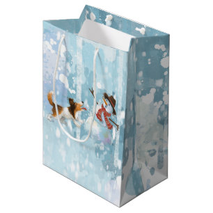 Sacola Para Presentes Média Sheldon o Sheltie e o Boneco de Neve