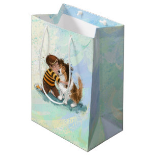 Sacola Para Presentes Média Sheltie e Boy Dog Hug
