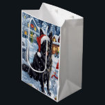 Sacola Para Presentes Média Shepherd Dog Winter Wonderland Christmas<br><div class="desc">seu design festivo captura o espírito alegre da época de férias, apresentando um adorável filhote vestindo um chapéu de Papai Noel. O cachorro está aninhado numa terra maravilhosa de inverno, completo com um boneco de neve, uma árvore de Natal decorada, e presentes lindamente envoltos. Os flocos de neve caem suavemente,...</div>