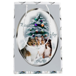 Sacola Para Presentes Média Shetland Sheepdog Sheltie Christmas