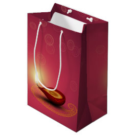 Sacola Para Presentes Média Shiny Happy Diwali Diya - Saco médio para presente