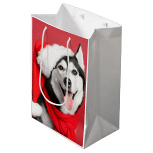 Sacola Para Presentes Média Siberian Husky Papais noeis média para presentes