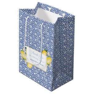 Sacola Para Presentes Média Siciliana Lemons Azulejos Azuis Favor do Casamento