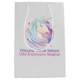 Sacola Para Presentes Média Siga Seu Sonho Como Uma Magia Unicórnio