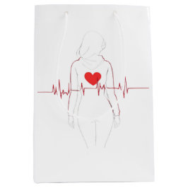 Sacola Para Presentes Média Silhouette féminine avec cœur et électrocardiogram