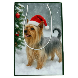 Sacola Para Presentes Média Silky Terrier Holiday Card