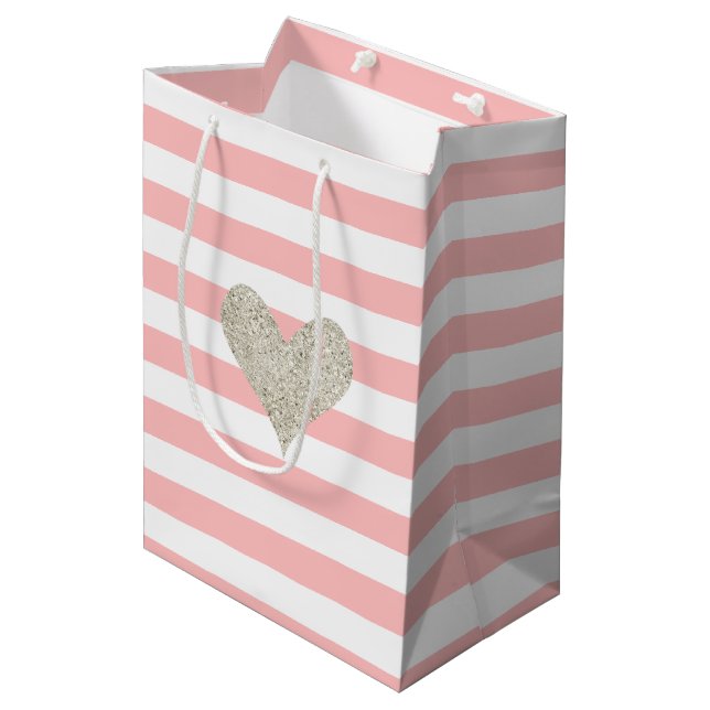 Sacola Para Presentes Média Silver Glitter Heart (Frente inclinada)
