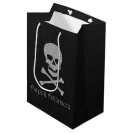 Sacola Para Presentes Média Silver Skull e Crossbones Halloween