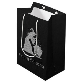 Sacola Para Presentes Média Silver Witch e Cauldron Halloween