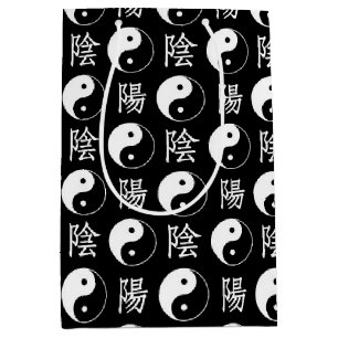 Sacola Para Presentes Média Símbolo Black Yinyang - Padrão de Texto Chinês