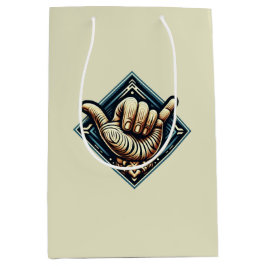 Sacola Para Presentes Média Símbolo da Mão de Surfer