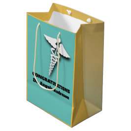 Sacola Para Presentes Média Símbolo de Caduceus Parabéns para Adultos do Teal