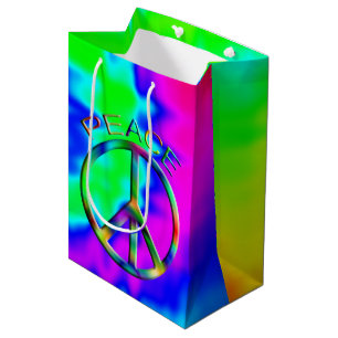 Sacola Para Presentes Média Símbolo de Paz arco-íris Hippie Presente Saco M