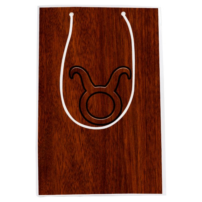 Sacola Para Presentes Média Símbolo Taurus Zodiac em Mahogany como impressão (Frente)