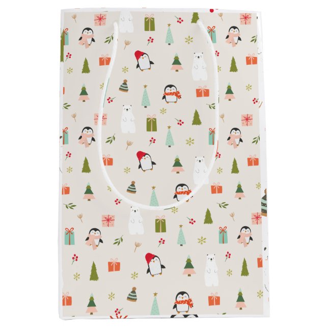 Sacola Para Presentes Média Símbolos de Natal bonitos (Frente)