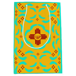 Sacola Para Presentes Média Símbolos Red Zia Penas Turquesas do Novo México