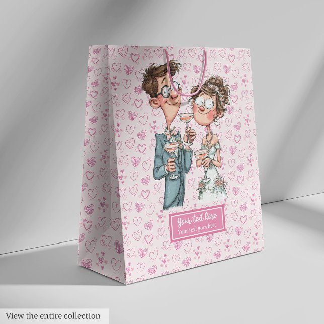 Sacola Para Presentes Média Simky Wedding Gift Bag Cartoon Newlyweds Humor (Quirky Wedding Gift Bag Cartoon Newlyweds Humor)