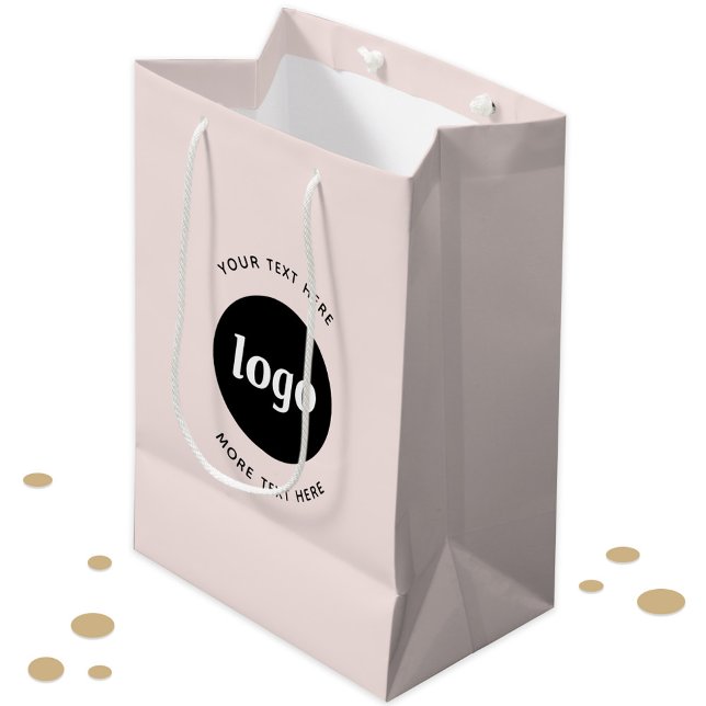 Sacola Para Presentes Média Simple Logo With Text Business Blush Pink (Logo and text business promotional blush pink gift or packaging bag)