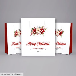 Sacola Para Presentes Média Simple Red Poinsettia Merry Christmas Gift Bags