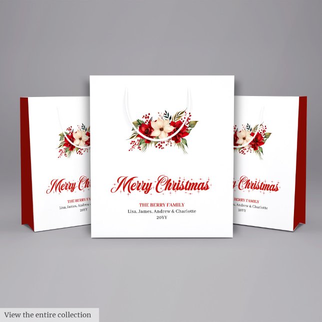 Sacola Para Presentes Média Simple Red Poinsettia Merry Christmas Gift Bags (Simple Red Poinsettia Merry Christmas Gift Bag)