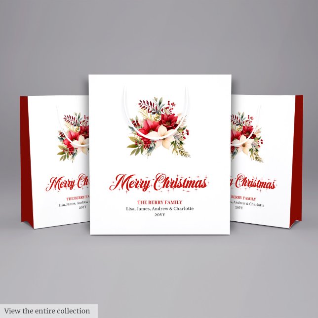 Sacola Para Presentes Média Simple Red White Poinsettia Holiday Gift Bag (Simple Red White Poinsettia Holiday Gift Bag

)