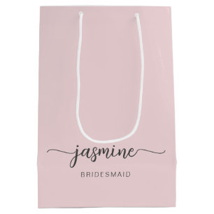 Sacola Para Presentes Média Simples e Simples Script Girly Monogramas Rosa