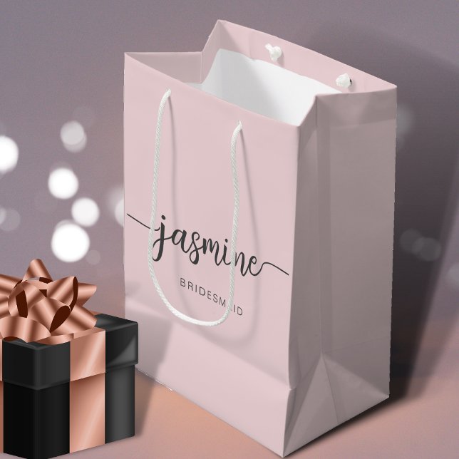 Sacola Para Presentes Média Simples Monograma - Letra Minúscula, Rosa, Minimiz (Criador carregado)