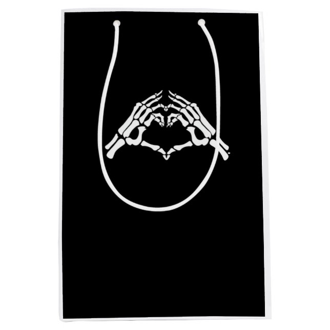 Sacola Para Presentes Média Sinal De Coração E Mãos De Esqueleto (Frente)