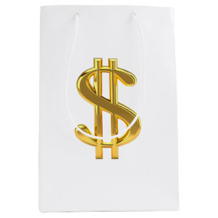 Sacola Para Presentes Média Sinal de Dólar de ouro no Saco de Presente Branco