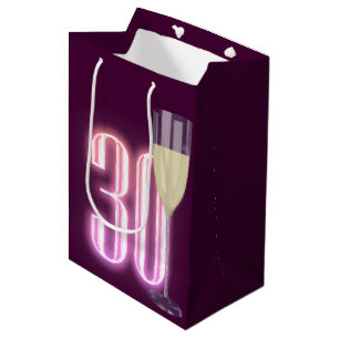 Sacola Para Presentes Média Sinal de Neon aniversário de 30 anos com Vinho