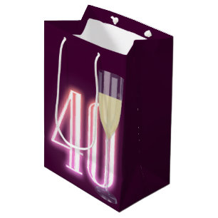 Sacola Para Presentes Média Sinal de Neon aniversário de 40 anos com Vinho