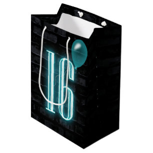 Sacola Para Presentes Média Sinal de Neon de 16º aniversário em Brick