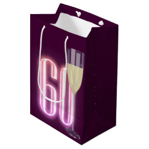 Sacola Para Presentes Média Sinal de Neon de 60º aniversário com Vinho
