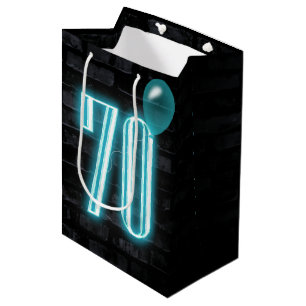 Sacola Para Presentes Média Sinal de Neon de Aniversário de 70 anos em Tijolo 