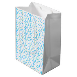 Sacola Para Presentes Média Sinal de Paz Azul Groovy Retro Divertido
