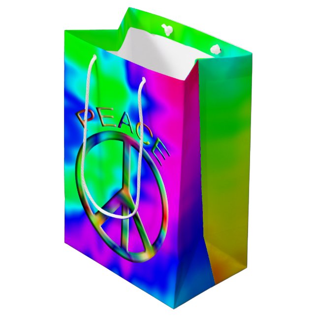 Sacola Para Presentes Média Sinal de Paz Rainbow Hippie Gift Bag Medium (Frente inclinada)