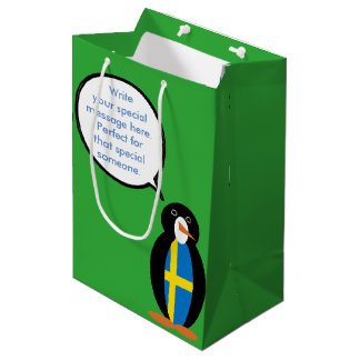 Sacola Para Presentes Média Sinalizador Sueco Falando Sra. Penguin Personaliza