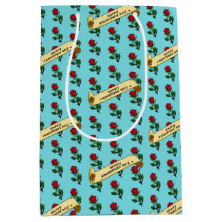 Sacola Para Presentes Média Single Red Rose Happy Valentine's Day 80s Retro