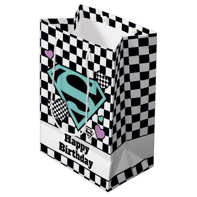 Sacola Para Presentes Média Skater Girl Supergirl Hearts-Shield (Frente inclinada)