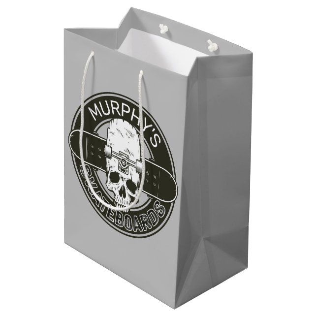 Sacola Para Presentes Média Skater Personalizado NOME Crânio Skate Skateboardi (Verso inclinado)