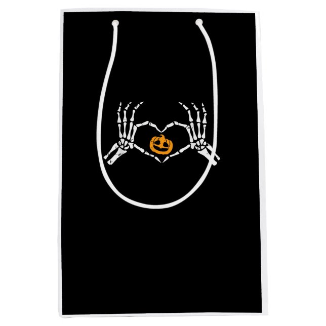 Sacola Para Presentes Média Skeleton Halloween Heart Halloween Costume Pumpkin (Frente)