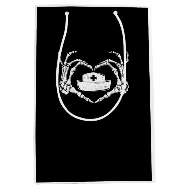 Sacola Para Presentes Média Skeleton Hand Heart Lpreguiçoso Halloween Costume  (Frente)