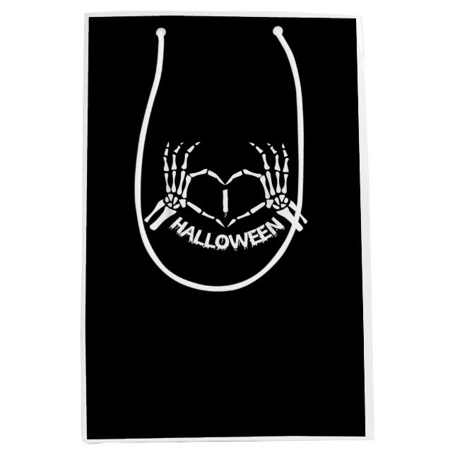 Sacola Para Presentes Média Skeleton Hand Heart Ppreguiçoso Halloween Costume  (Frente)