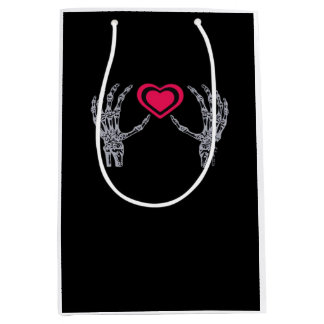 Sacola Para Presentes Média Skeleton Mãos Coração