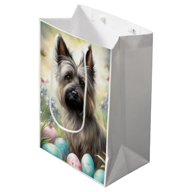 Sacola Para Presentes Média Skye Terrier Dog com Feriado de Ovos de Páscoa (Frente inclinada)