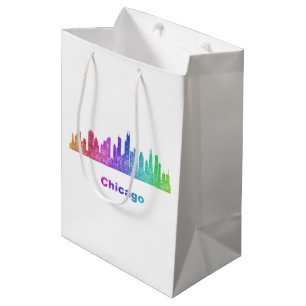 Sacola Para Presentes Média Skyline de Chicago do arco-íris