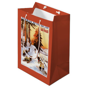 Sacola Para Presentes Média Sledding e esquiar no poster de Vosges